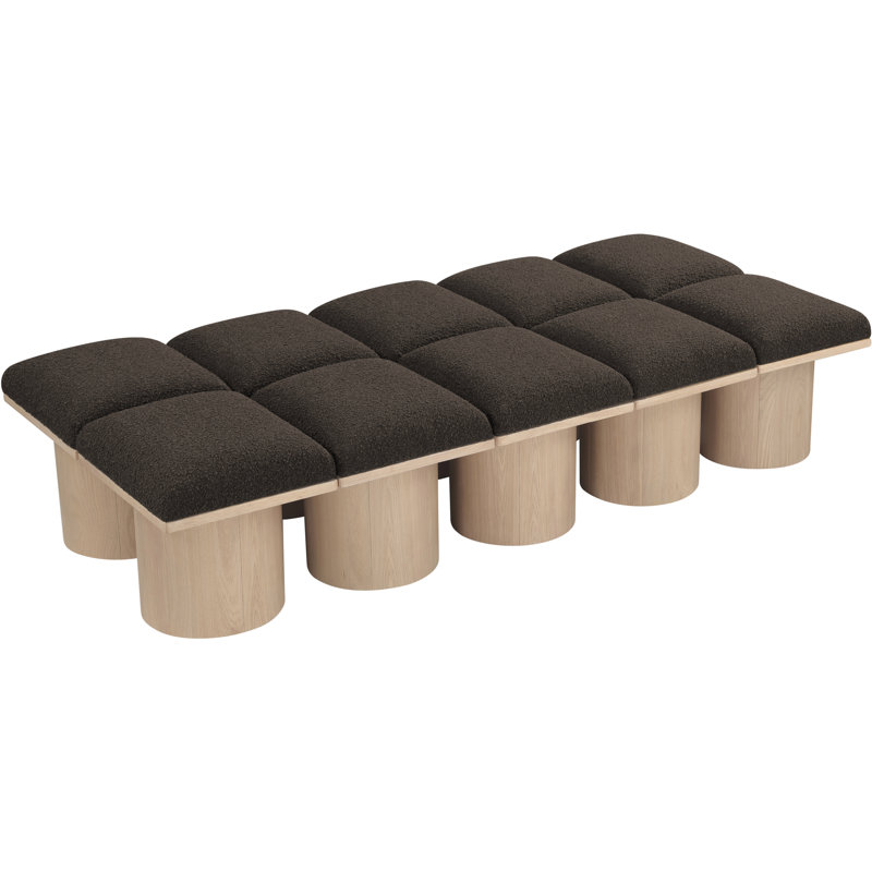 Husnan Boucle Upholstered Bench, 17.5" H x 77.5" W x 36" D, Natural, Brown Boucle Fabric