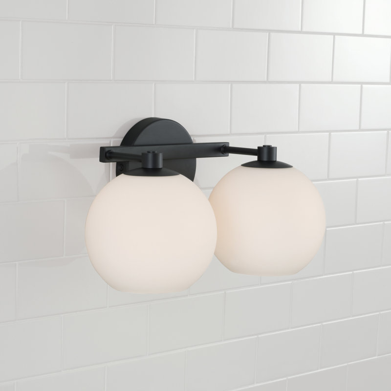 Ansley 2 Light Frosted Dimmable Vanity Light, Matte Black