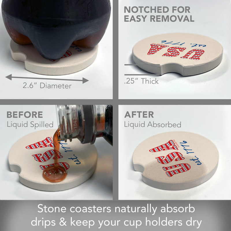 Est. 1776 Single Absorbent Stone Car Coaster