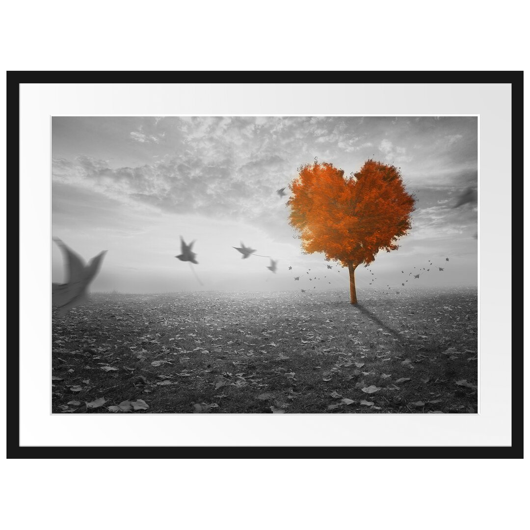 Gerahmtes Poster Roter Herzbaum im Herbst