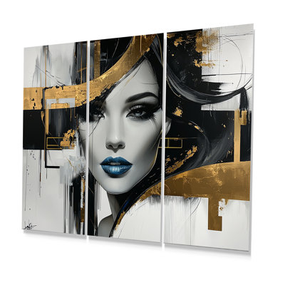 Noir et or, mode femme, néon de rêve - ensemble d'art mural mode femme