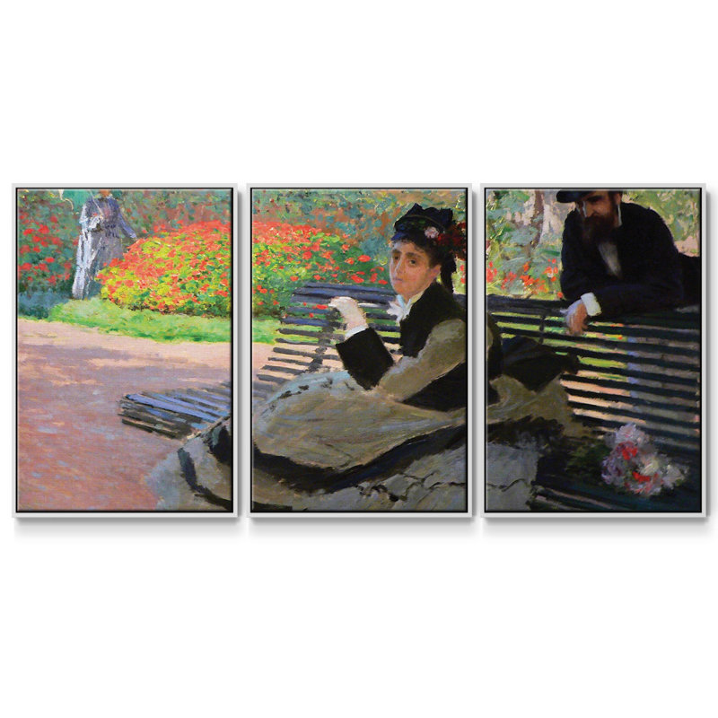 Monet, reproduction sur toile 3 pièces, H 24 po x l 48 po x P 2 po, Blanc