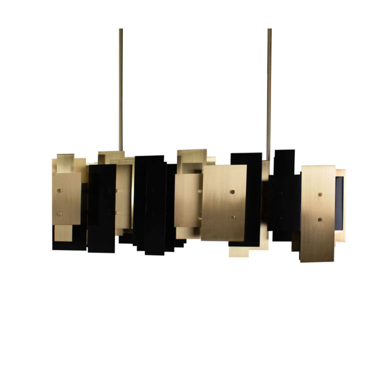 Lustre géométrique clair clair à DEL géométrique, Laiton brossé, 54 po de largeur x 24 po de profondeur x 38 po de 