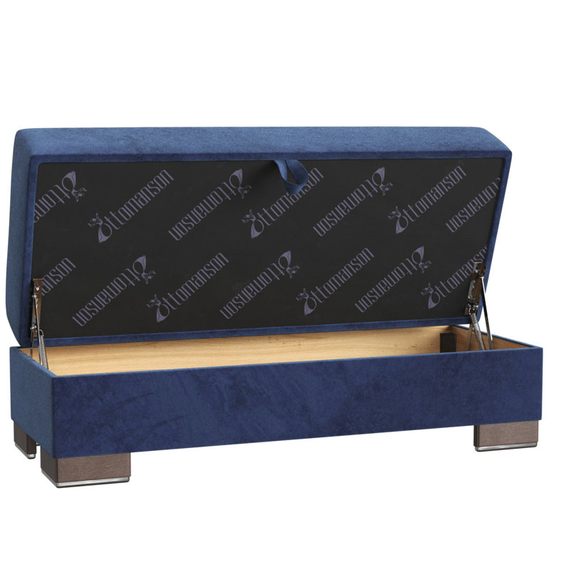 Repose-pieds rembourré en bois avec rangement Primenest Zenaero Collection, Bleu