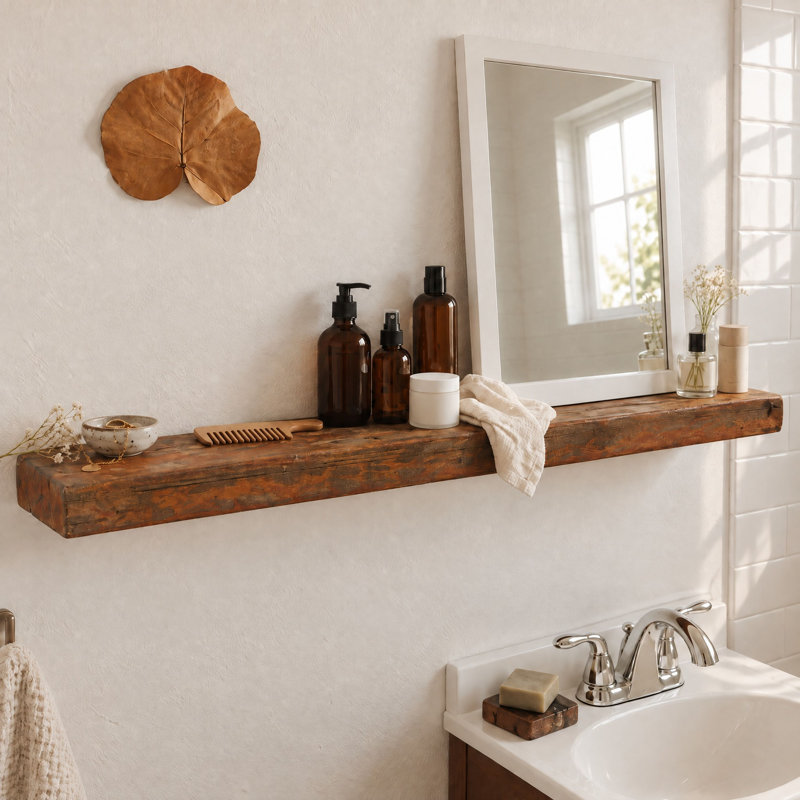 Reclaimed Wood Floating Wall Shelf, 4" H x 48"W x 7" D