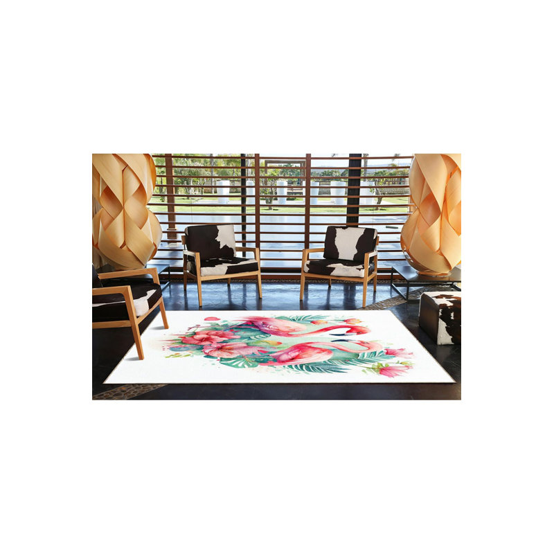 Tapis décoratif lavable à la machine à motif floral rose et beige, Sous-tapis carré 3 pi 3 po inclus