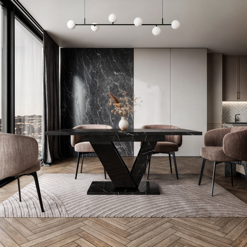 Extendable Dining Table Dubai, Marble Black Gloss