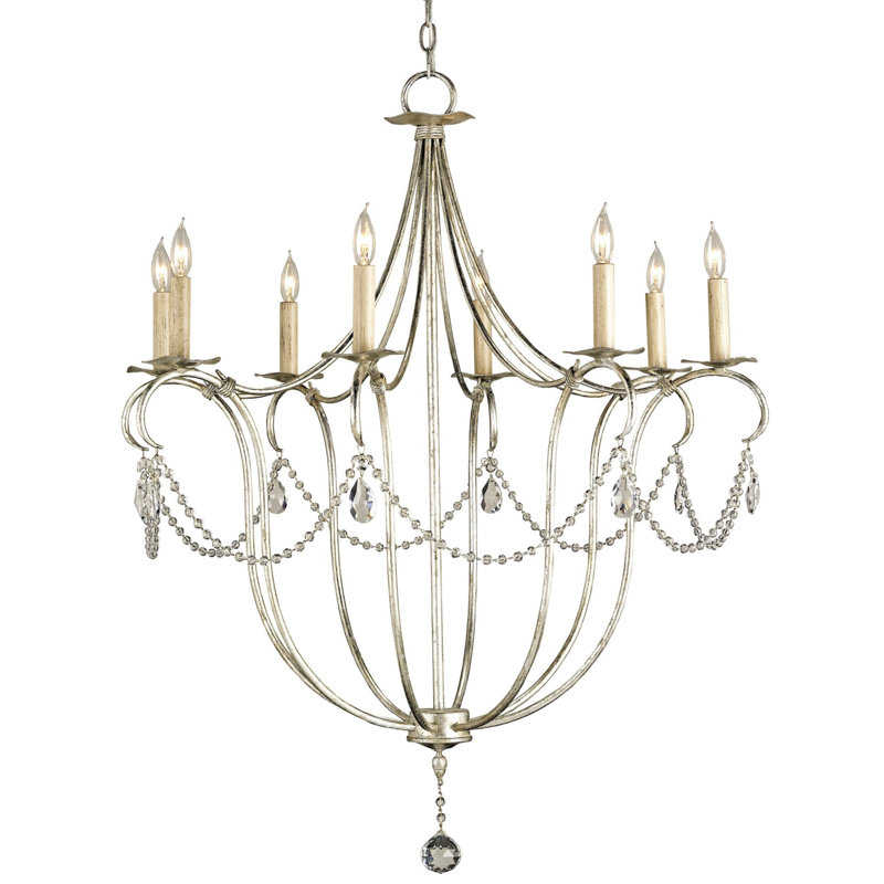 Crystal Lights 8 - Light Chandelier, Silver Leaf