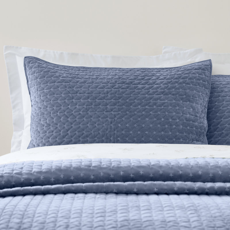 Attica Velvet Embroidered Pillow sham Pair, Blue