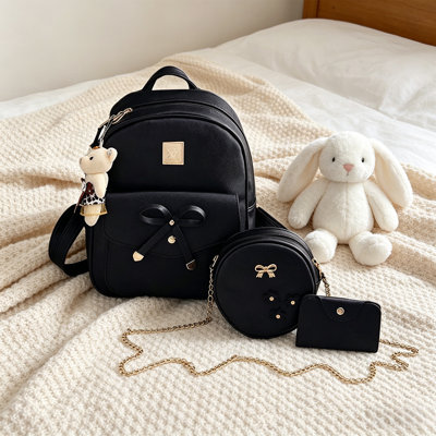 Backpack 3 PC Cute Bowknot Backpack Set For Women Include Backpack Crossbody Bag Wallet Stylish And Practical For School Office Daily Outing Ideal For Carrying Necessity