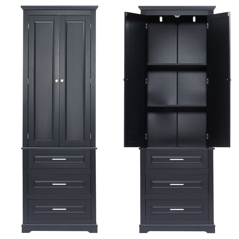 Grande armoire de rangement avec trois tiroirs pour le bureau de la salle de bain, Noir mat