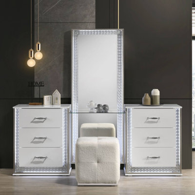 Ensemble coiffeuse 77 "avec tabouret Glam, blanc