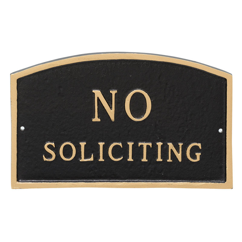 Plaque en arche «No Soliciting», Noir / or, H 13 po x l 21 po x P 0,25 po