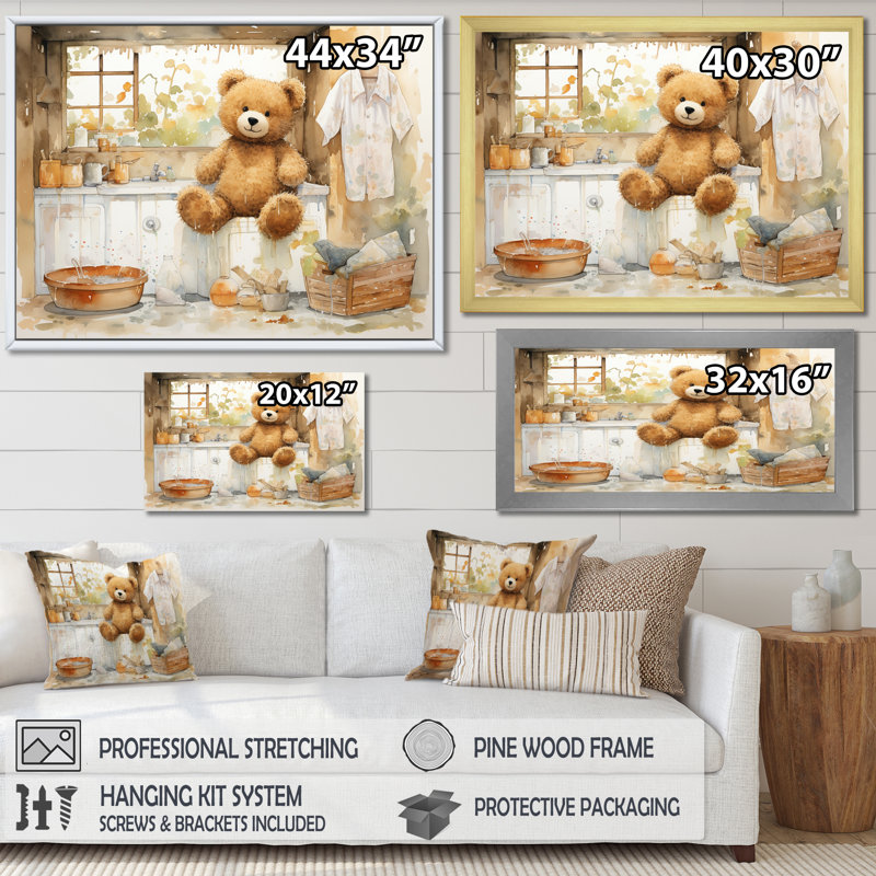 «Bear Laundryroom Bubbles 2», art mural, Toile tendue, H 20 po x l 12 po x P 1 po