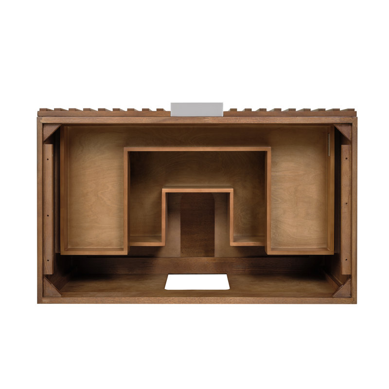 Terra 36'' W Single Vanity, White Quartz/Single Faucet Mount, Walnut, Satin Brass