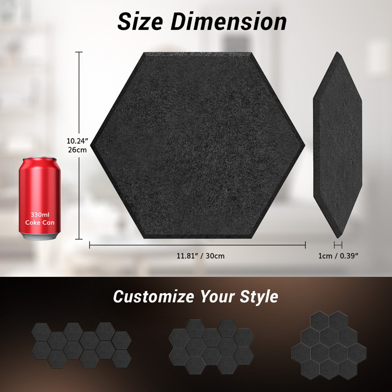 36 Pack Hexagon Acoustic Panels,  12"X 10"X 0.4" High Density Sound Proof Panels For Walls, Sound Treatment Foam Panel, Sound Absorbing Padding For Studio, Office, Home, Black