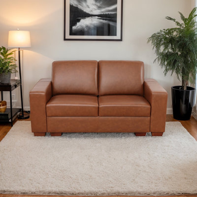 70" 2-Piece Genuine Cowhide Leather Luxury Living Room Loveseat