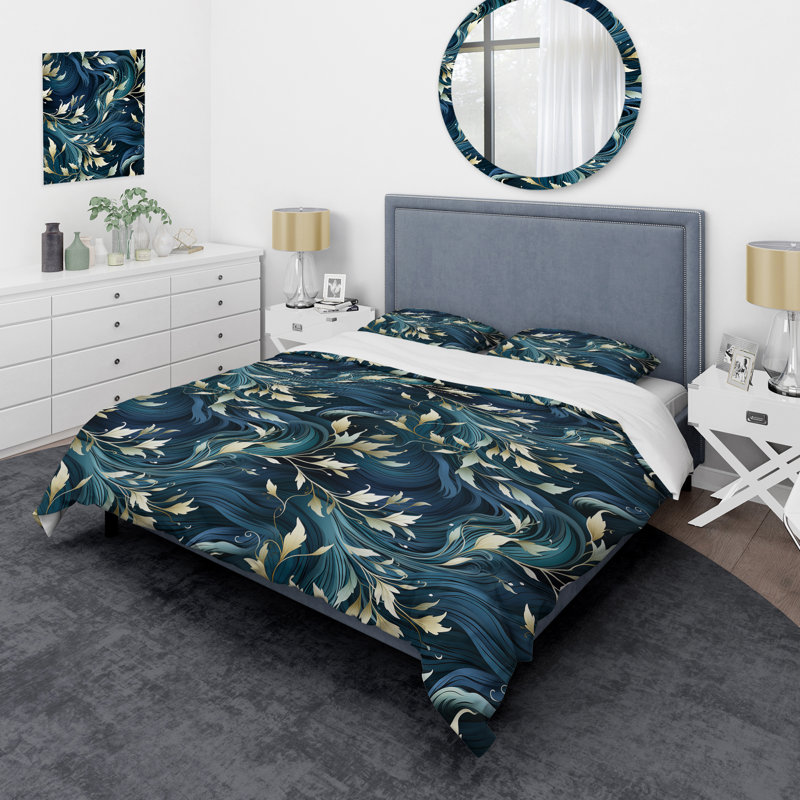 Ensemble de housse de couette à motif floral blanc et bleu, Housse de couette simple + 1 taie décorative stan