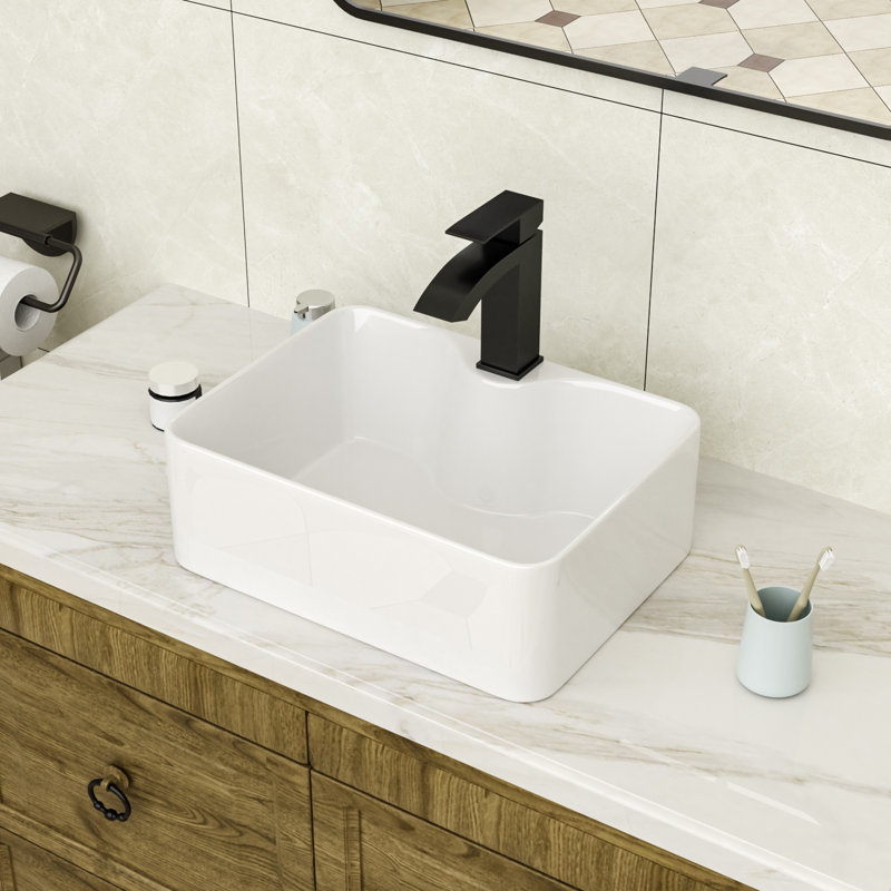 Lavabo de salle de bain vasque rectangulaire en céramique blanche avec robinet 16 po x l 12 po x 16 po