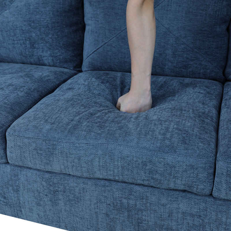 Canapé modulaire rembourré réversible avec repose-pieds, Blue Linen, Right Hand Facing