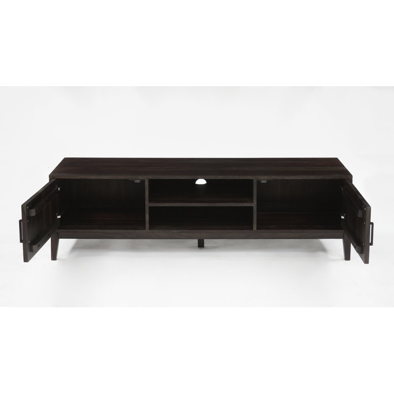 Geena Solid Sheesham Wood TV Stand, Gray