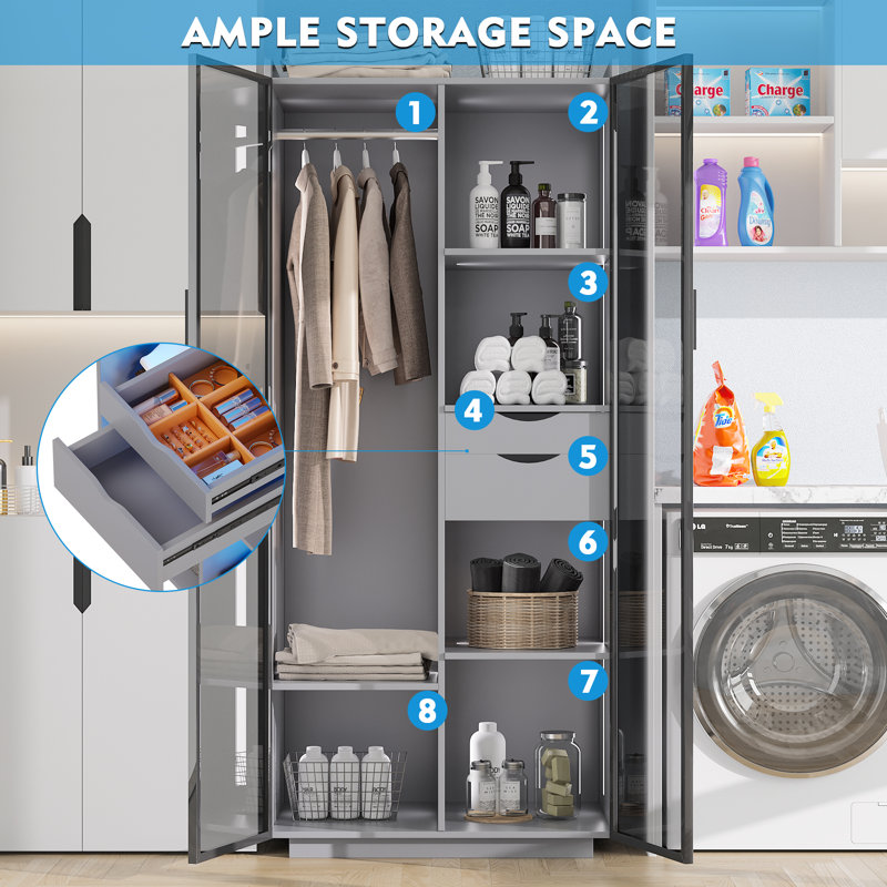 Armoire multifonctionnelle moderne pour chambre 70 ", Gris