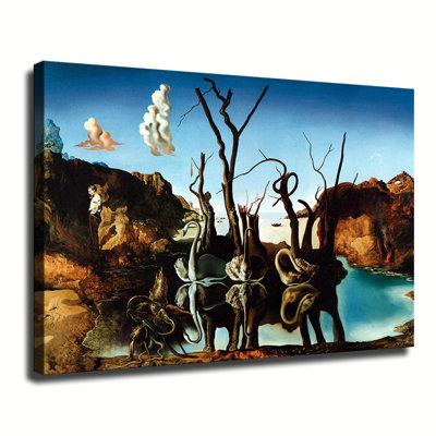 Salvador Dali Swans Reflecting Elephants  Canvas Wall Art Framed Ready to Hang Living Room Bedroom Home Decor
