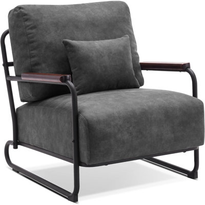 Chaise d'appoint, chaise de lecture rembourrée, chaise d'invité avec accoudoirs en bois