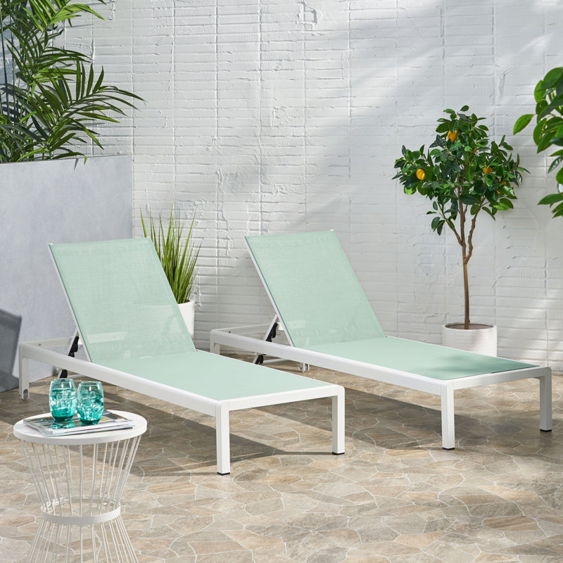 Esteban Outdoor Metal Chaise Lounge, Blue, White, 2