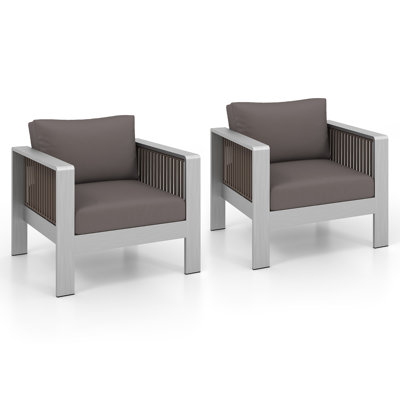 2 Piece Aluminum Patio Furniture Set Outdoor Sectional Sofa Set w/ Thick Cushions