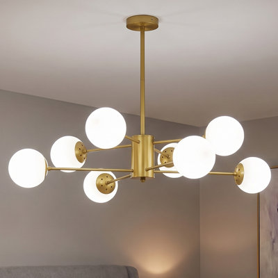Lustre Sputnik moderne en verre doré à 8 lumières de 89 cm (35 po), suspension globe vintage