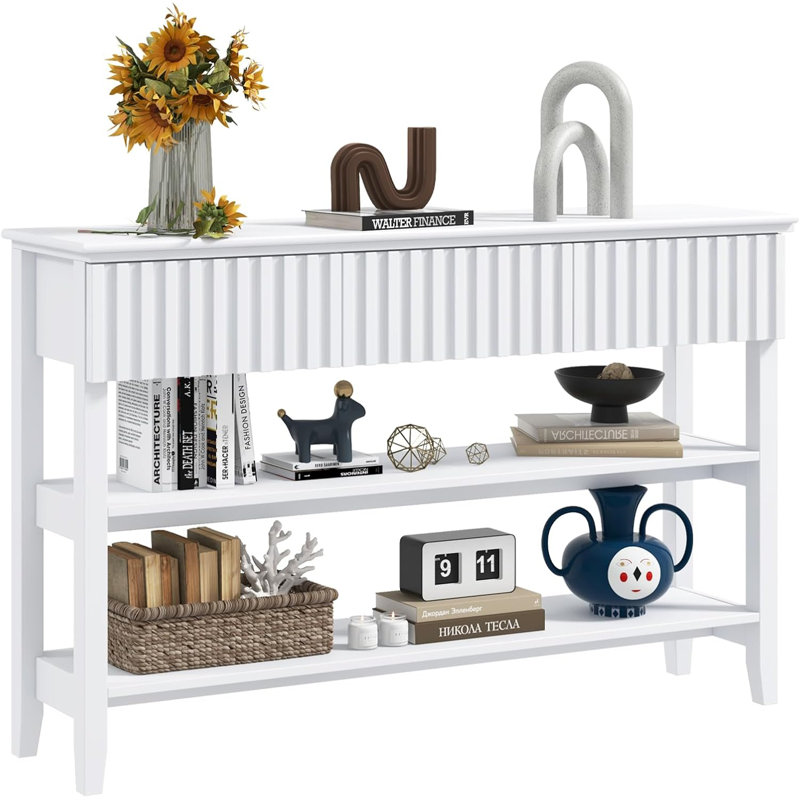 51.18" Console Table With 3 Drawers And Open Storage Shelf, White