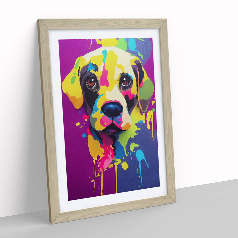 XV1022-3316X Painted Dog No.2 - Single Picture Frame Print, 64cm H x 46cm W x 2cm D, Oak