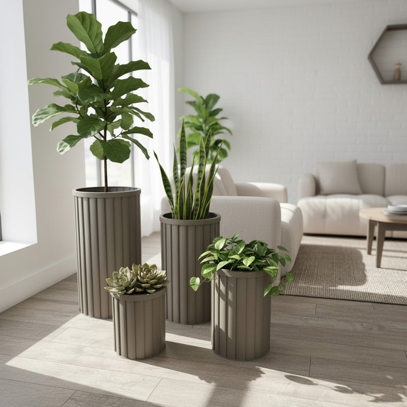 Pot à fleurs rond Strata, 22.5" H x 12" W x 12" D, Brown Grey