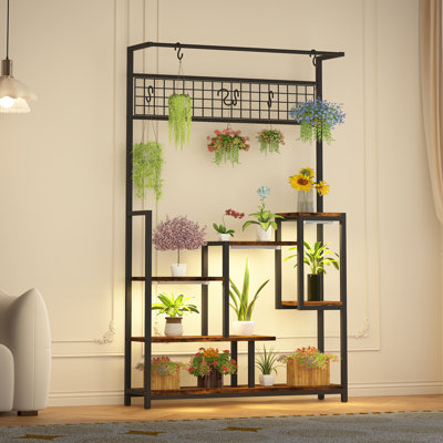Étagère à plantes avec grand support à plantes à 7 niveaux avec crochets suspendus