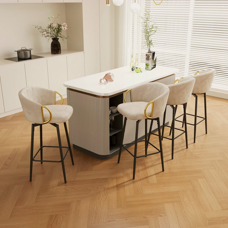 Ensemble de chaises de salle à manger 30 pouces, ensemble de 4 chaises de bar pivotantes à 360 ° de style moderne avec une conception simple, des tabourets hauts confortables et des chaises de salle à manger flexibles convenant aux bars, aux restaurants et aux chaises de bar en velours beige