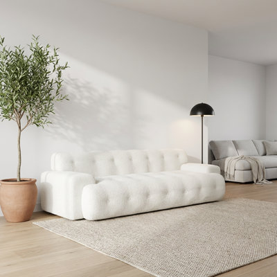 Cloud Series Minimalist Button-Tufted Square Arm Three-Seater Sofa in Premium Chenille Fabric, Upholstered with Cloud-Like Cushioning