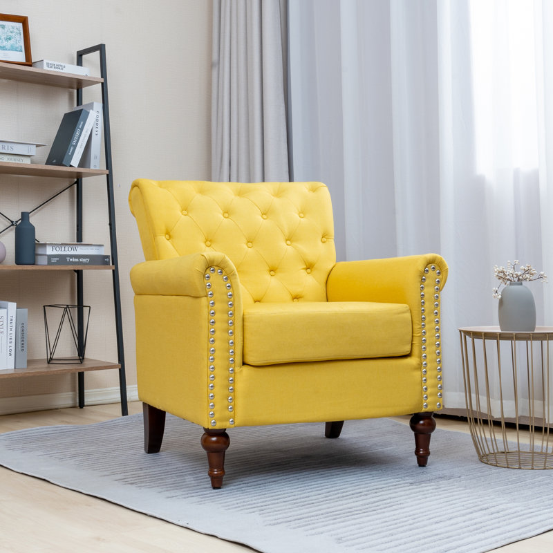 Fauteuil d'appoint capitonné de 29,9 po Abcde, Lin jaune