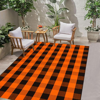 Buffalo Plaid Outdoor Rugs, Checkered Indoor/Outdoor Area Rug, Layering Rug For Hello/Welcome Door Mat, Washable Cotton Woven Farmhouse Mat For Fall Front Porch Décor
