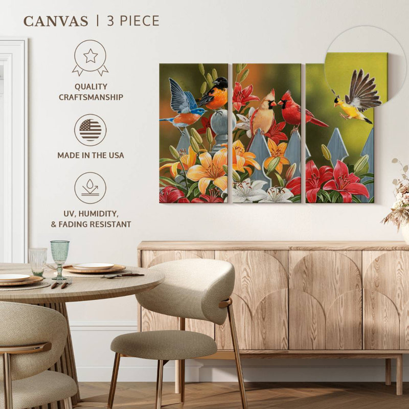 Backyard Birds With Daylilies, 20" H x 33" W