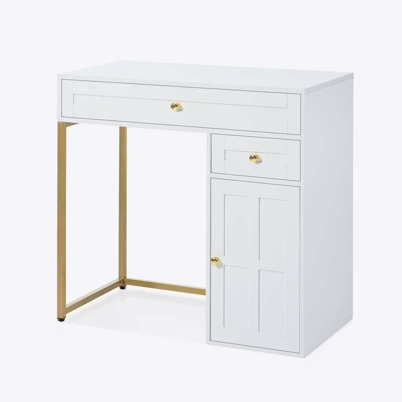 White and Gold 31.5'' Makeup Vanity Desk with Lighted Mirror