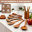 Ensemble d'ustensiles en bois de teck 9 pièces avec support et cuillère, cuillères et spatules en bois naturel pour batterie de cuisine antiadhésive