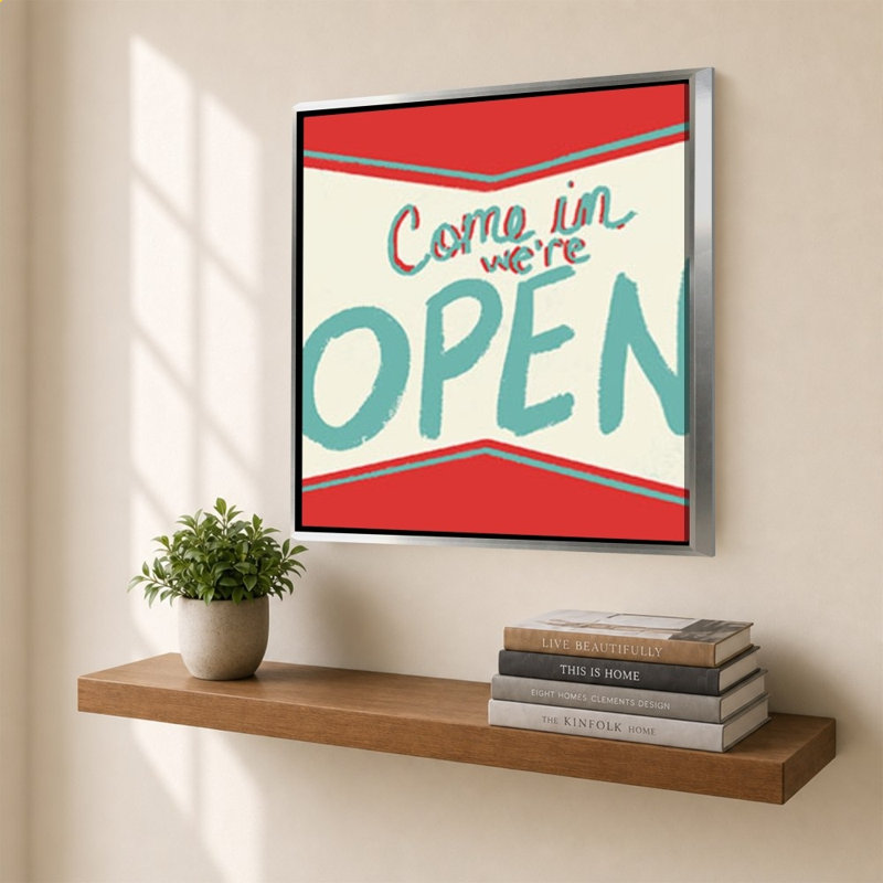 «Retro Open Sign» par Jen Bucheli - Impression sur toile, 40" H x 40" W, Silver