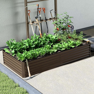 8X4x1.5 Ft Galvanized Raised Garden Bed, Outdoor Planter Garden Boxes Large Metal Planter Box For Gardening Vegetables Fruits Flowers