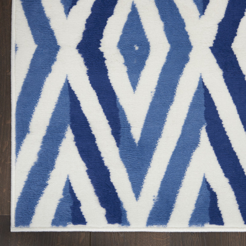 Tapis géométrique bleu / blanc, Rectangle 4 pi x 6 pi