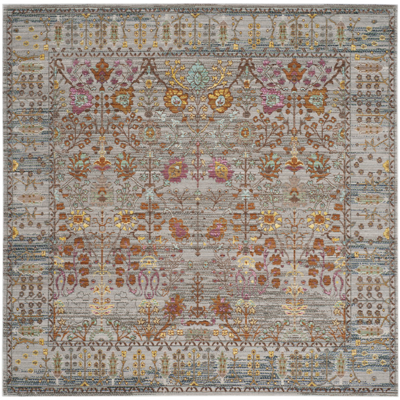Tapis oriental multicolore Thanh, Carré 6 pi 7 po