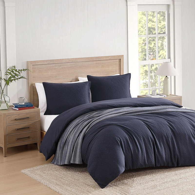 Tommy Hilfiger Monogram Matelasse Cotton Comforter Set, Navy, King Comforter + 2 King Shams