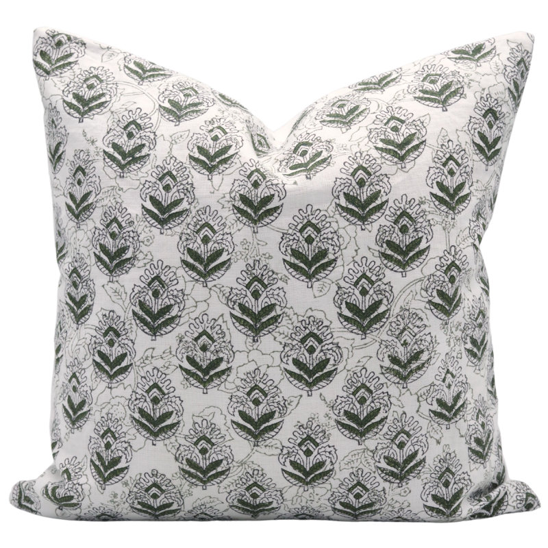 Floral Linen Pillow Covers – Decorative Neutral Accent Throw Pillows for Couch, Living Room, Indoor Use, Green Floral 3