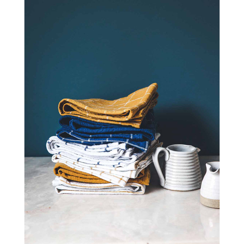 Simple Jacquard Tea Towel Kitchen Towel, Ochre/White