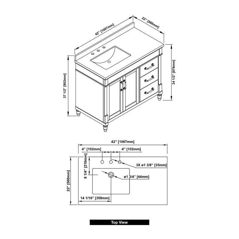 Meuble-lavabo simple 42 po Burdick, Blanc pur